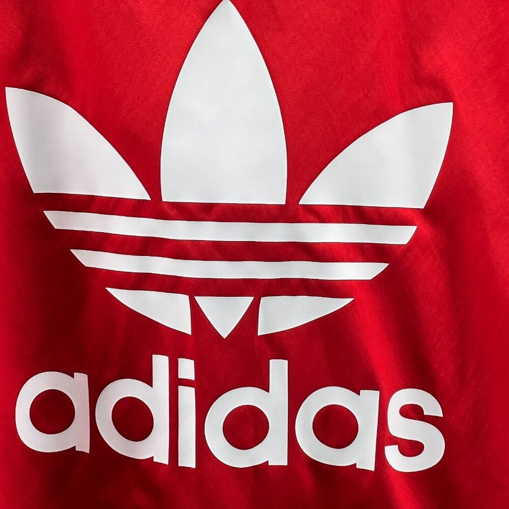 Adidas Hoodie Mens Small Red Satin Shiny Long Sleeve Pullover Streetwear Trefoil - Picture 3 of 11